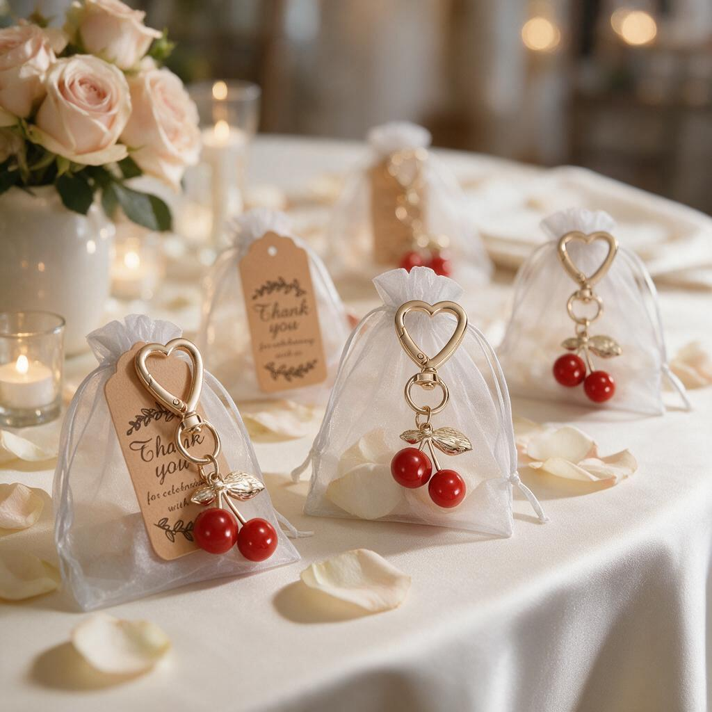 Decorative Cherry Heart Shaped Keychain Party Favor Set 12 Guests