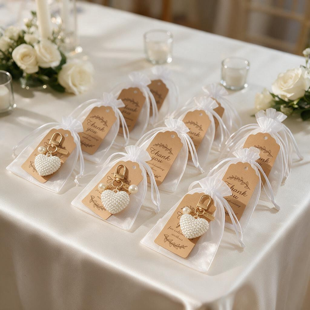 Heart Shaped Pearl Keychain Party Favor Set 12 Guests