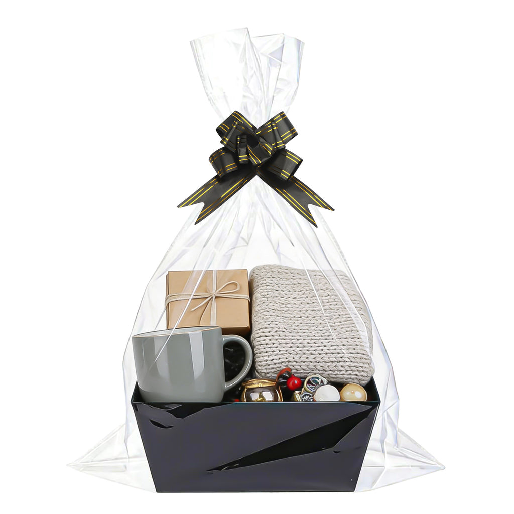 Decorative Gift Basket With Clear Wrapping And Bow