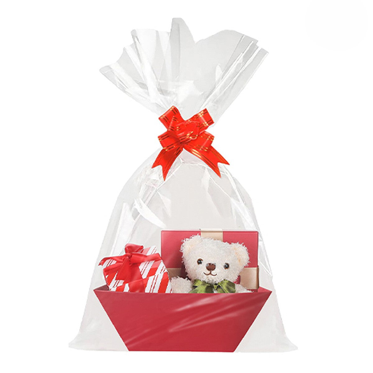 Decorative Gift Basket With Clear Cellophane Wrapping