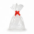 Giftplug clear cellophane gift bag with a vibrant red bow for party favors and gourmet treats