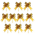 Giftplug set of ten gold metallic bow cake toppers with pick bases for elegant dessert decoration