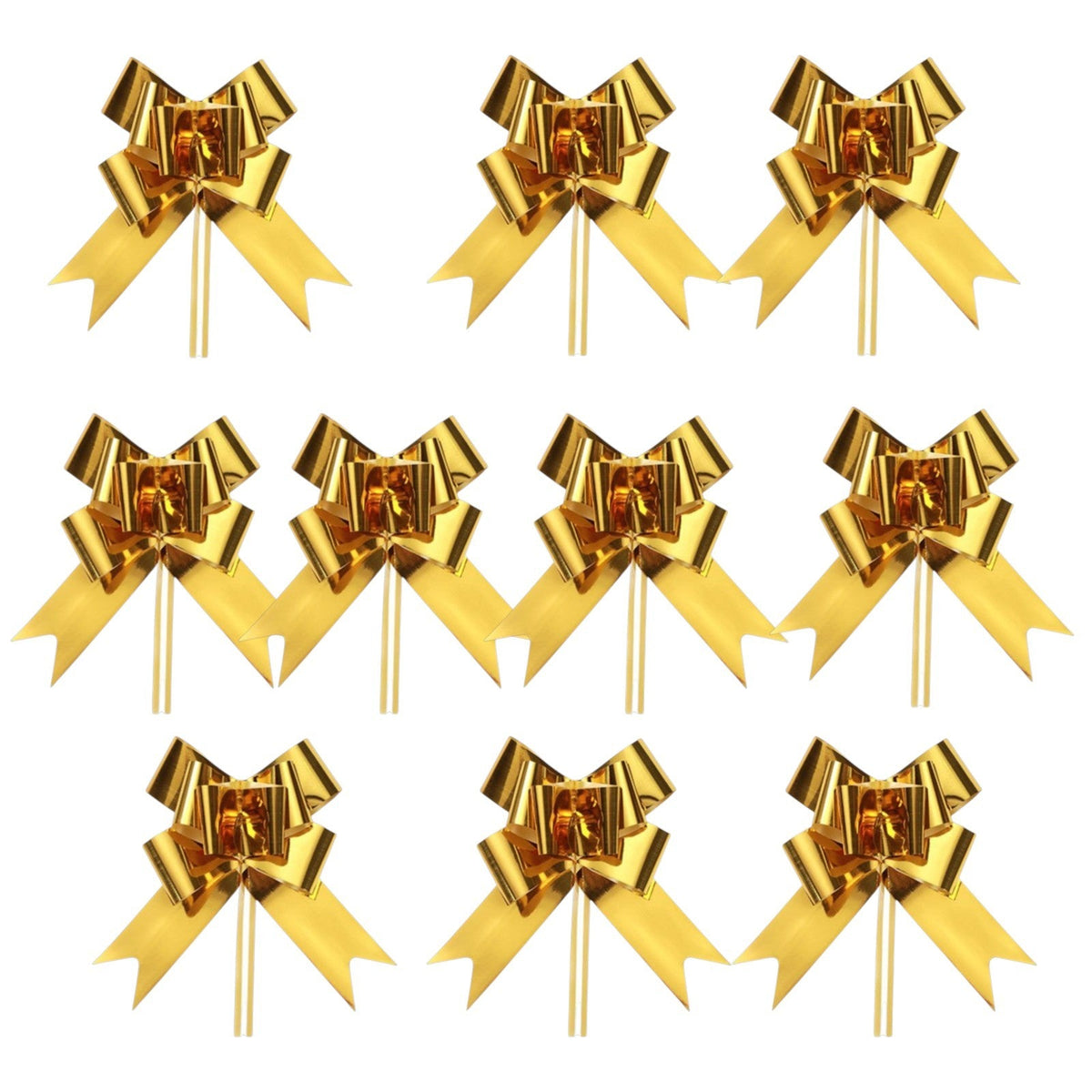 Giftplug set of ten gold metallic bow cake toppers with pick bases for elegant dessert decoration