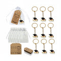 Giftplug graduation party favor set with gold-tone cap and diploma keychains, organza bags, and thank you tags.