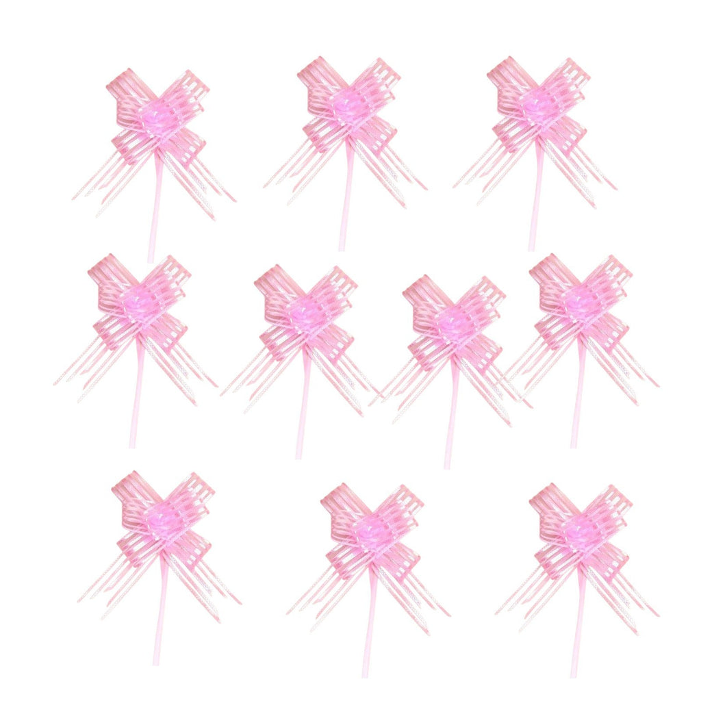 Giftplug light pink ribbon bows with jewel centers and stems for elegant gift wrapping and party decorations.
