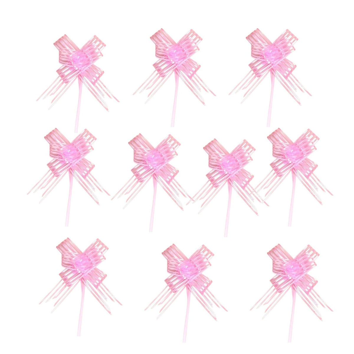 Giftplug light pink ribbon bows with jewel centers and stems for elegant gift wrapping and party decorations.