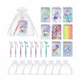 Giftplug mermaid themed stationery party favor set with iridescent mini notebooks, tail pens, and organza gift bags.