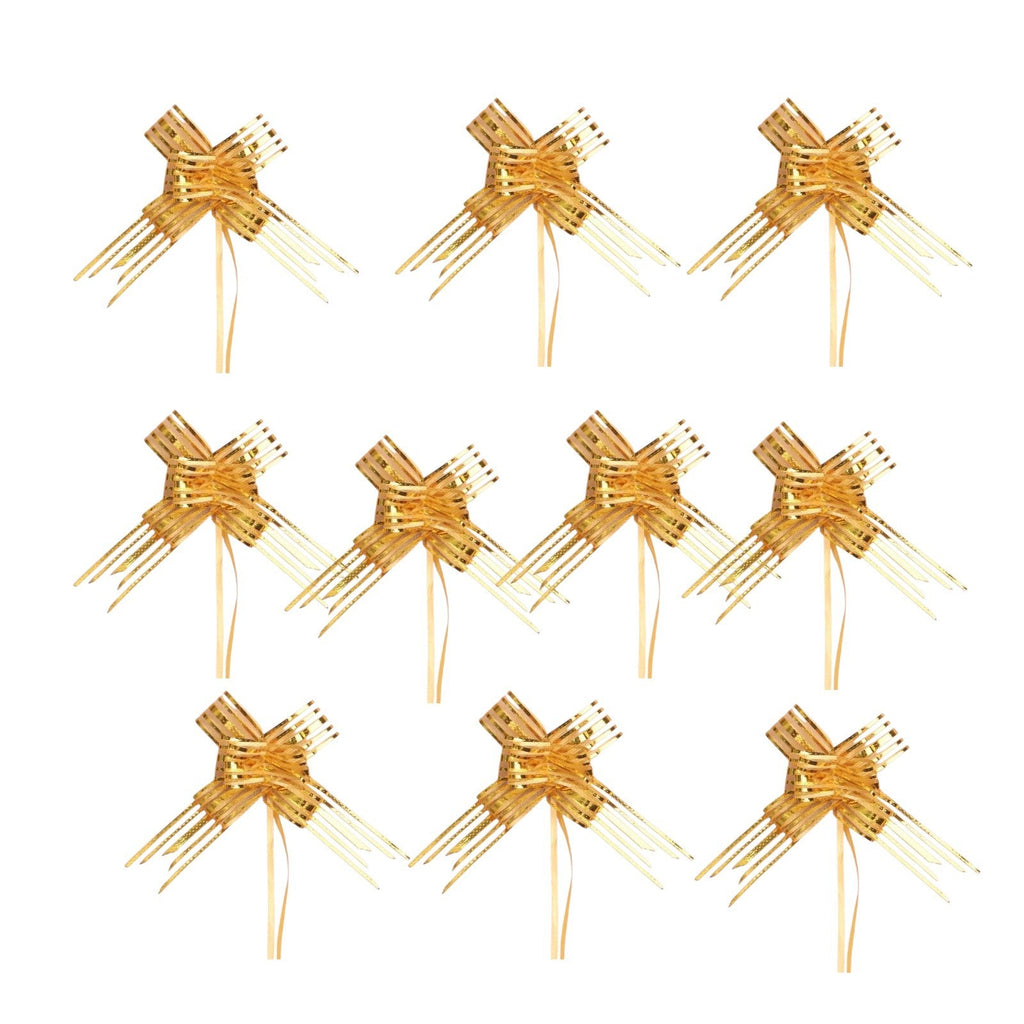 Giftplug set of ten metallic gold pull bows for elegant gift wrapping and decorative party accents