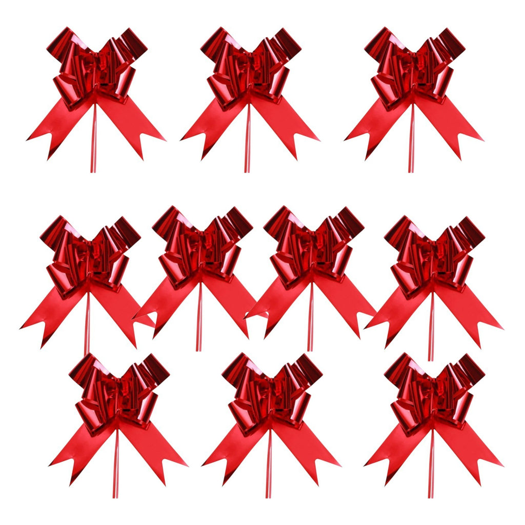 Giftplug metallic red pull bows for gift wrapping with a glossy finish and voluminous multi-layered design