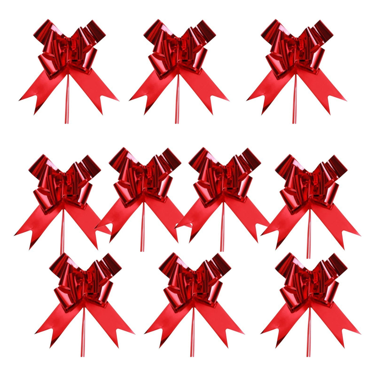 Giftplug metallic red pull bows for gift wrapping with a glossy finish and voluminous multi-layered design