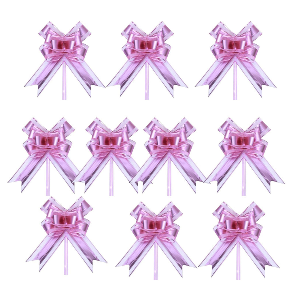 Giftplug set of ten shimmering pink pull bows for elegant gift wrapping and party decorations