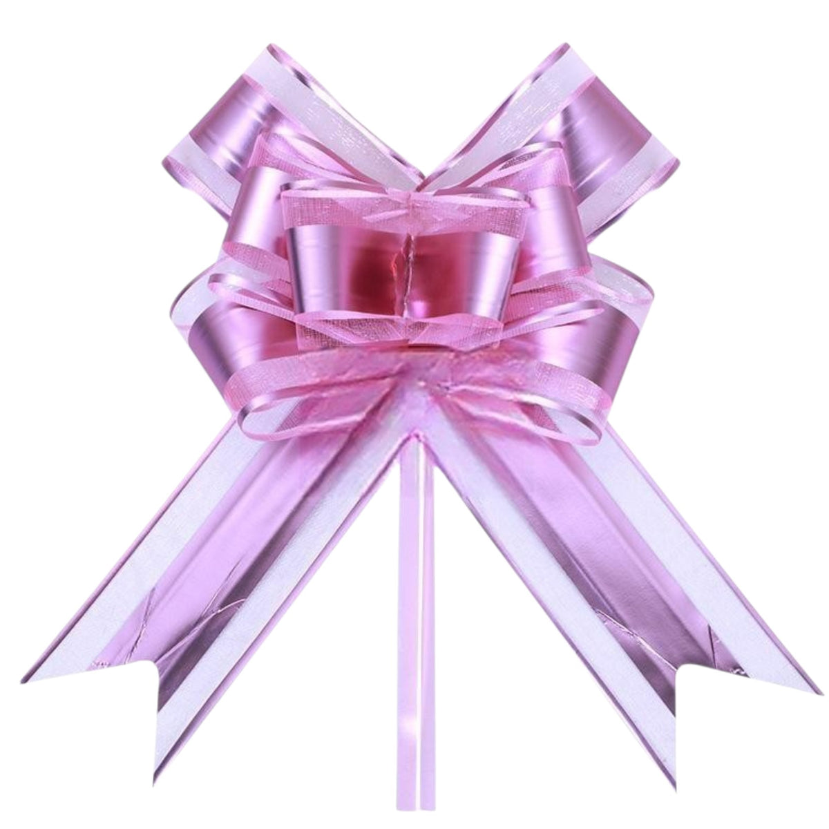 Giftplug pink pull bow for gift wrapping with a shimmering multi-loop design for elegant party and event decoration.