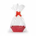 Giftplug red decorative gift basket with clear cellophane wrapping and a festive red bow on a white background