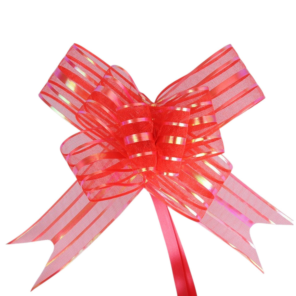Giftplug vibrant red pull bow with a striped texture for elegant gift wrapping and festive party decorations