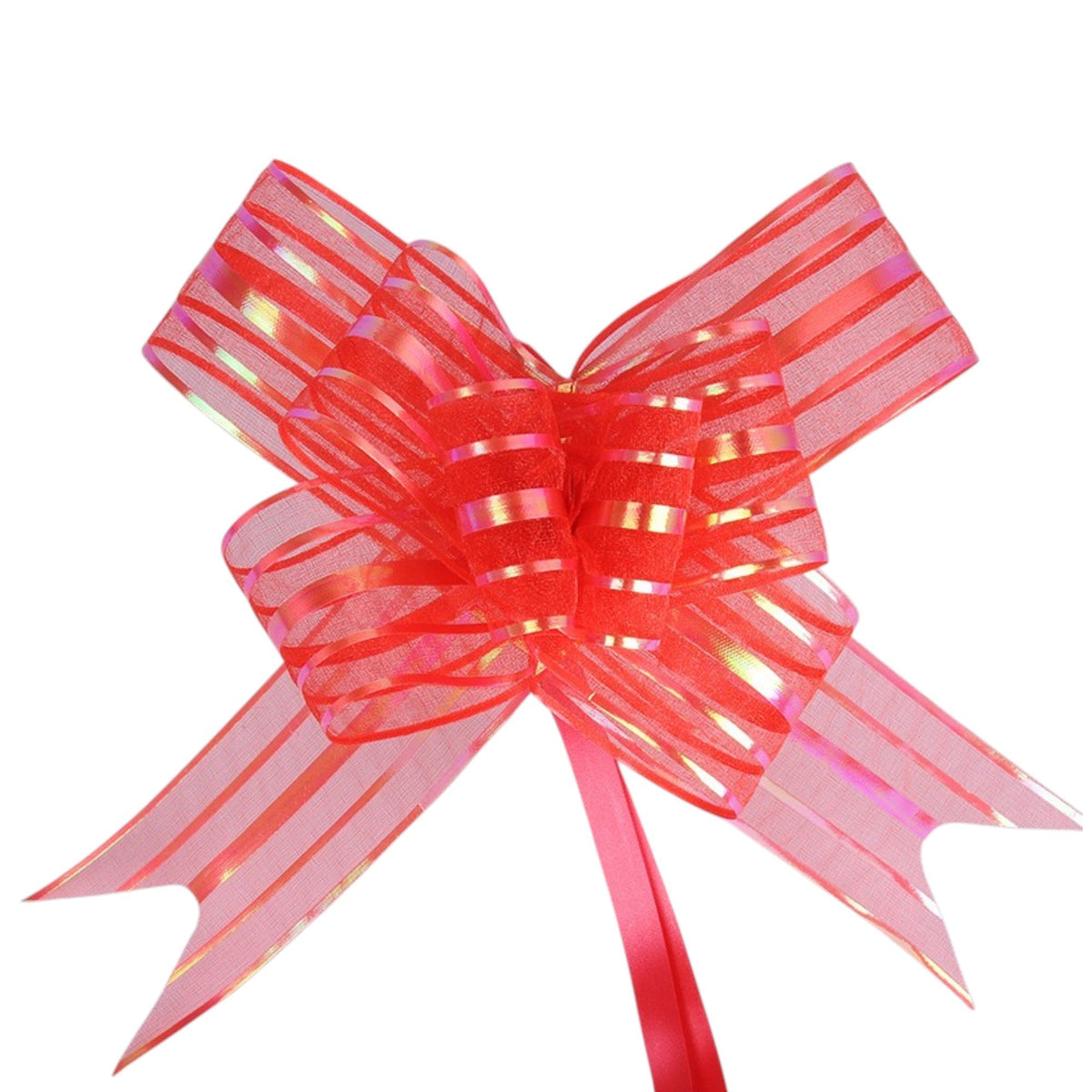 Giftplug vibrant red pull bow with a striped texture for elegant gift wrapping and festive party decorations
