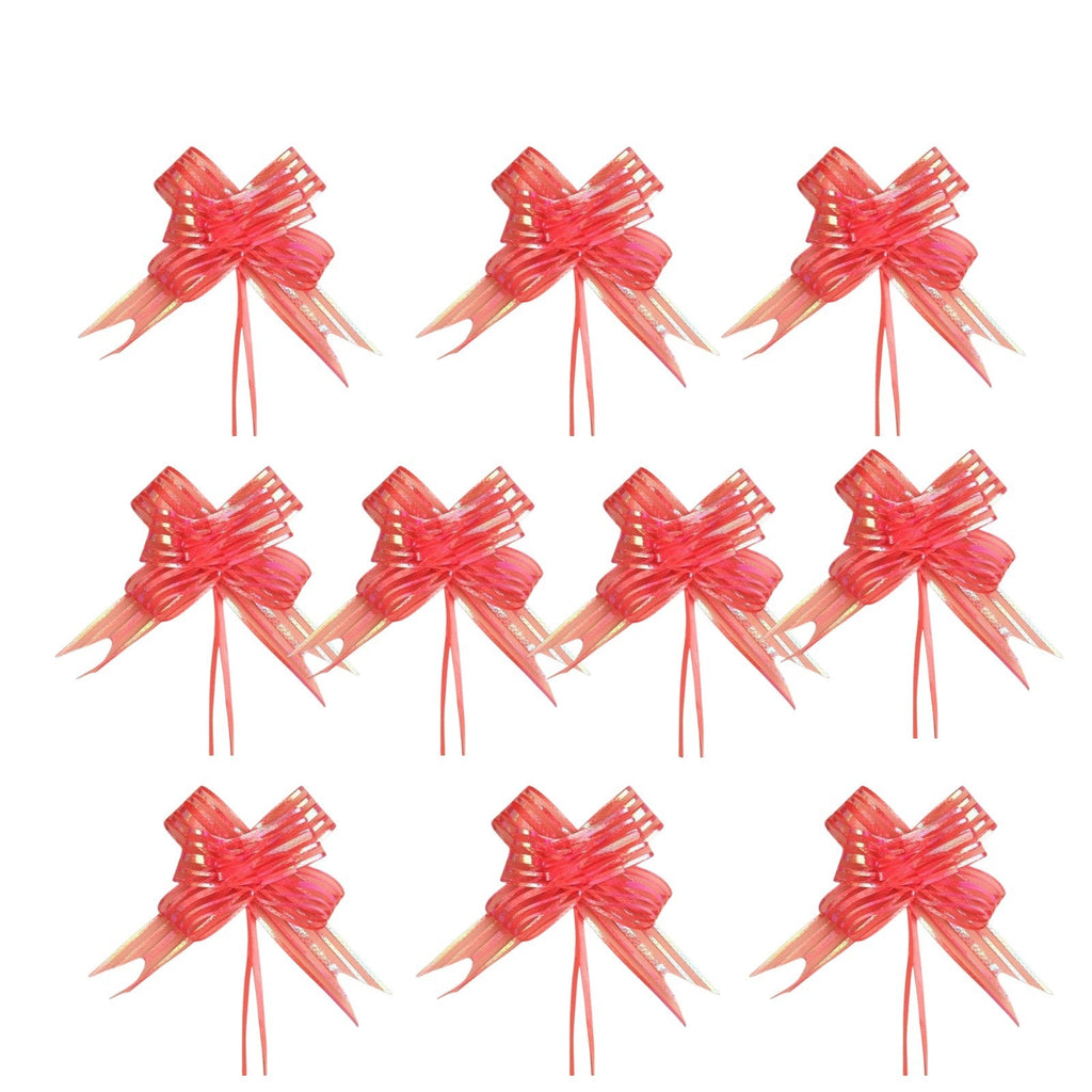 Giftplug set of eleven vibrant red pull bows with a striped texture for elegant gift wrapping and event decoration.