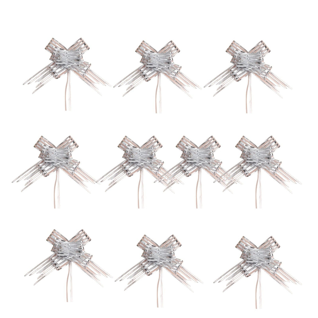 Giftplug set of eleven silver glitter ribbon bows for Christmas tree ornaments and festive gift wrapping decor