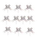 Giftplug set of eleven silver glitter ribbon bows for Christmas tree ornaments and festive gift wrapping decor