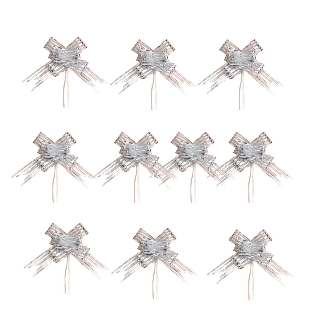 Giftplug set of eleven silver glitter ribbon bows for Christmas tree ornaments and festive gift wrapping decor