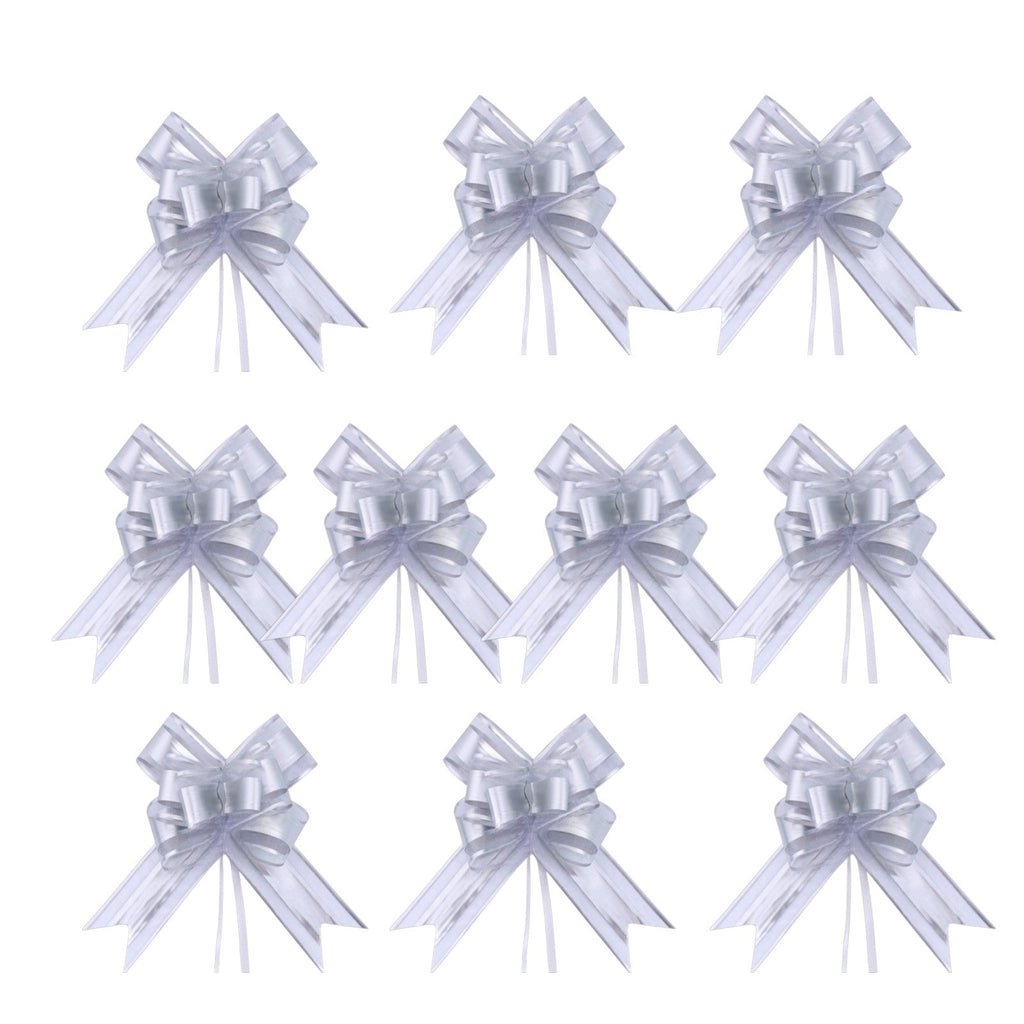 Giftplug set of 10 metallic silver pull bows for elegant gift wrapping and event decoration