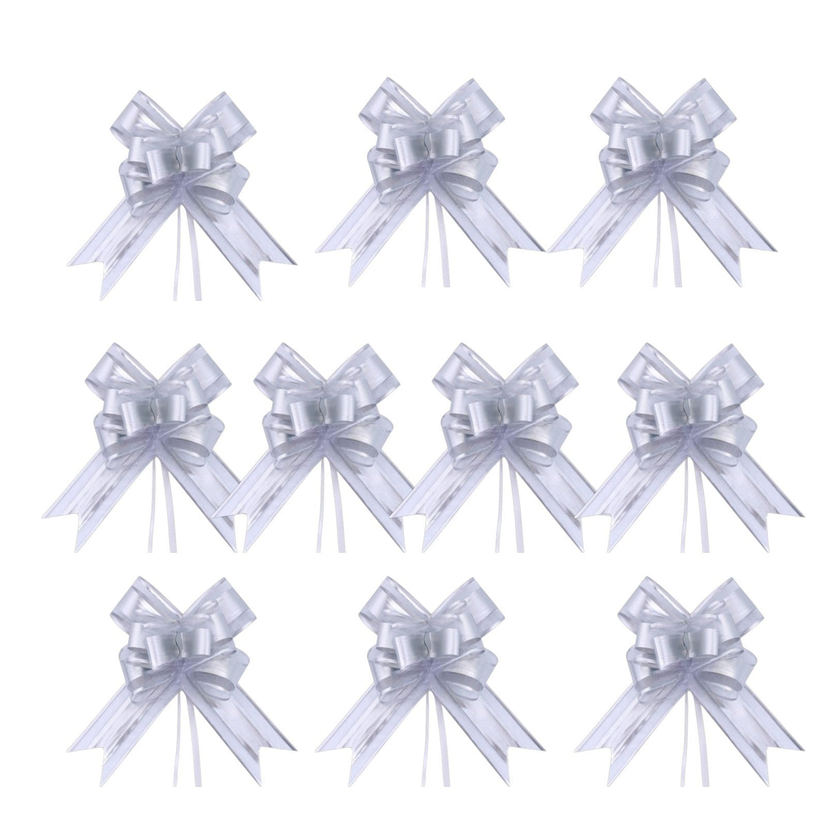 Giftplug set of 10 metallic silver pull bows for elegant gift wrapping and event decoration