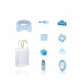 Giftplug 10-piece sky-blue beauty accessory set including a bow headband, hairbrush, claw clip, and transparent tote.